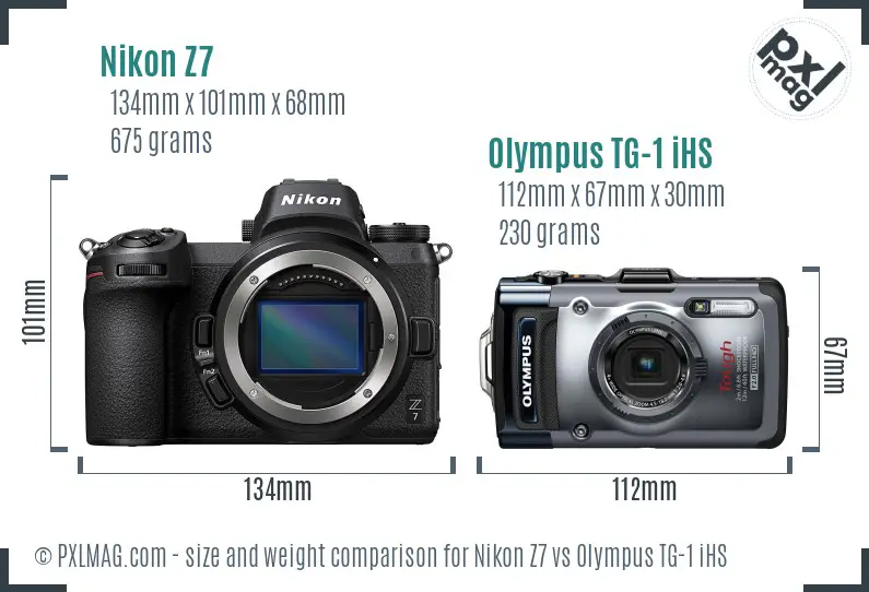 Nikon Z7 vs Olympus TG-1 iHS size comparison