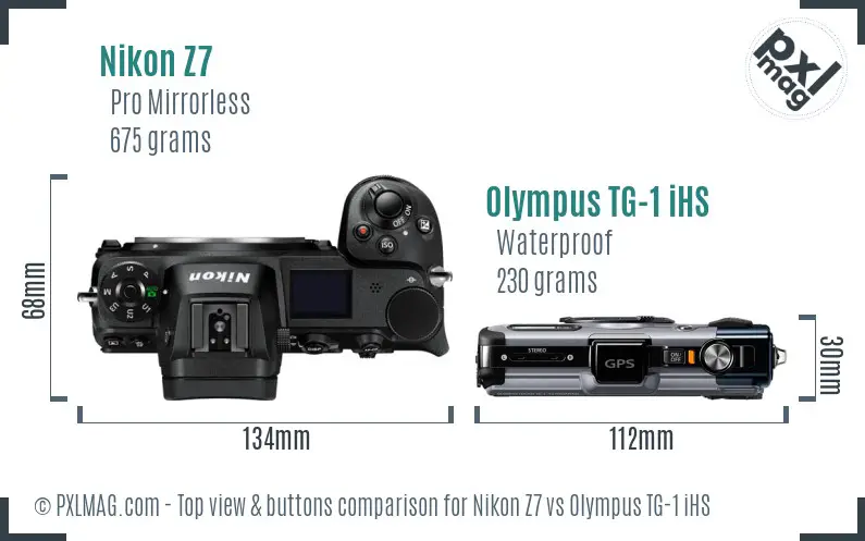 Nikon Z7 vs Olympus TG-1 iHS top view buttons comparison