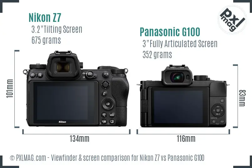 Nikon Z7 vs Panasonic G100 Screen and Viewfinder comparison