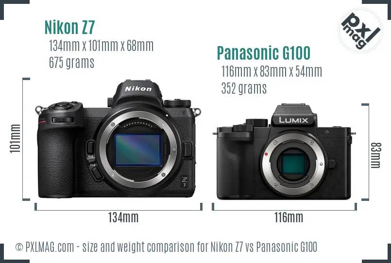 Nikon Z7 vs Panasonic G100 size comparison