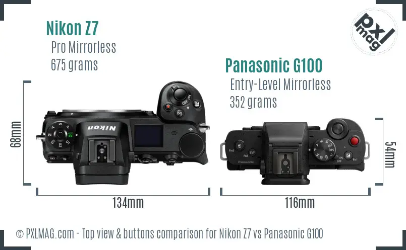 Nikon Z7 vs Panasonic G100 top view buttons comparison