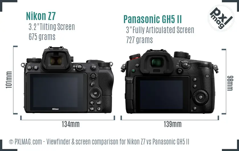 Nikon Z7 vs Panasonic GH5 II Screen and Viewfinder comparison