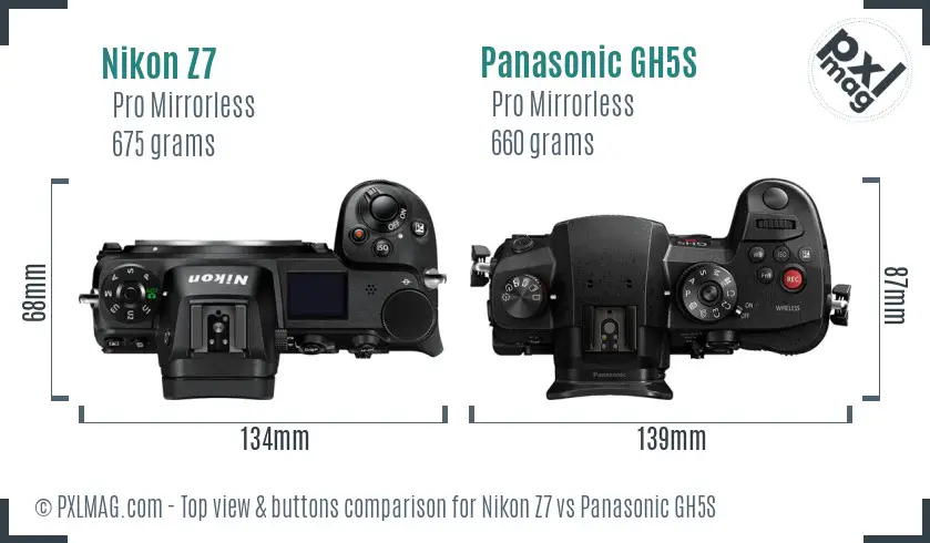 Nikon Z7 vs Panasonic GH5S top view buttons comparison
