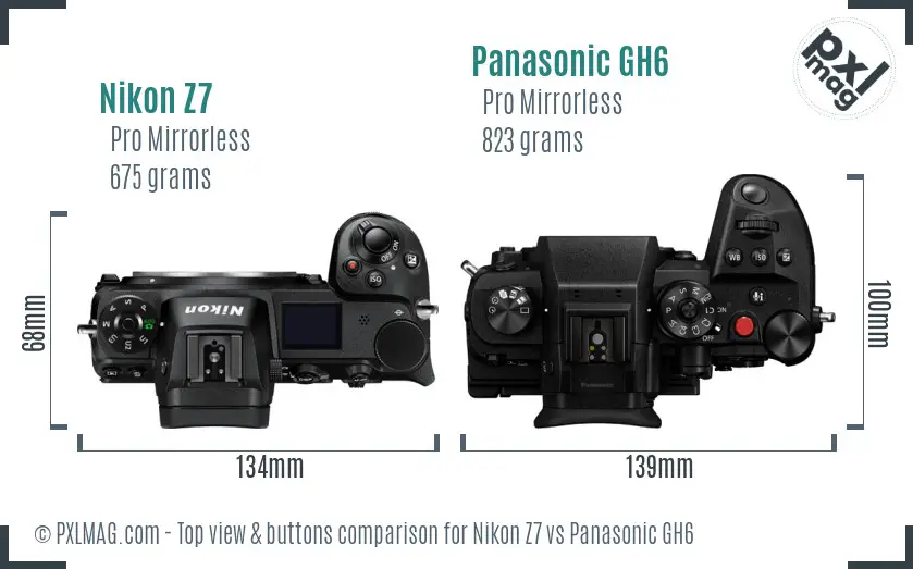 Nikon Z7 vs Panasonic GH6 top view buttons comparison