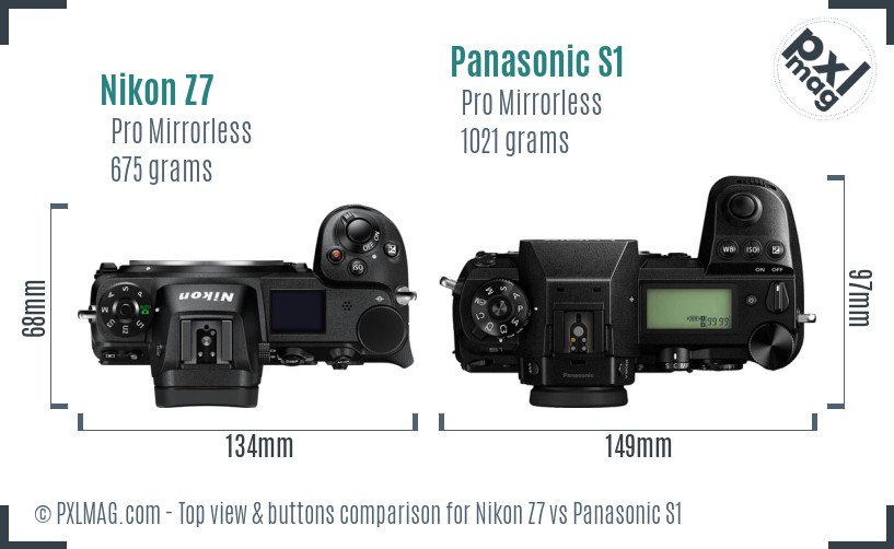 Nikon Z7 vs Panasonic S1 top view buttons comparison