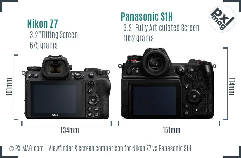 Nikon Z7 vs Panasonic S1H Screen and Viewfinder comparison