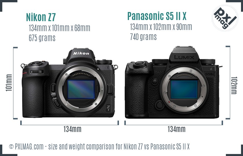 Nikon Z7 vs Panasonic S5 II X size comparison