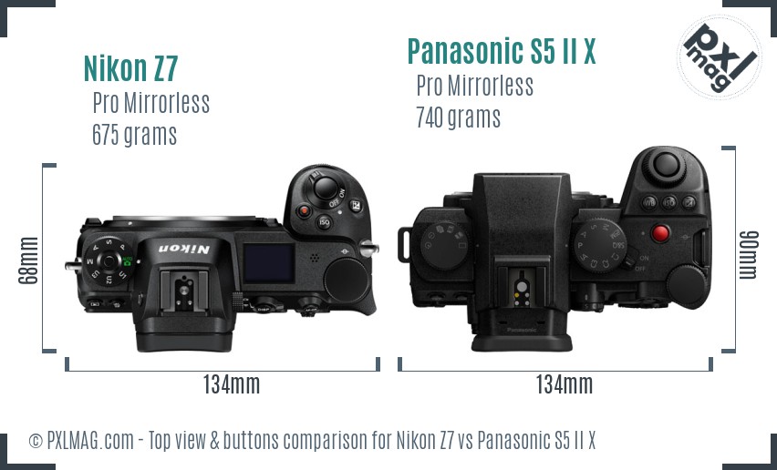 Nikon Z7 vs Panasonic S5 II X top view buttons comparison