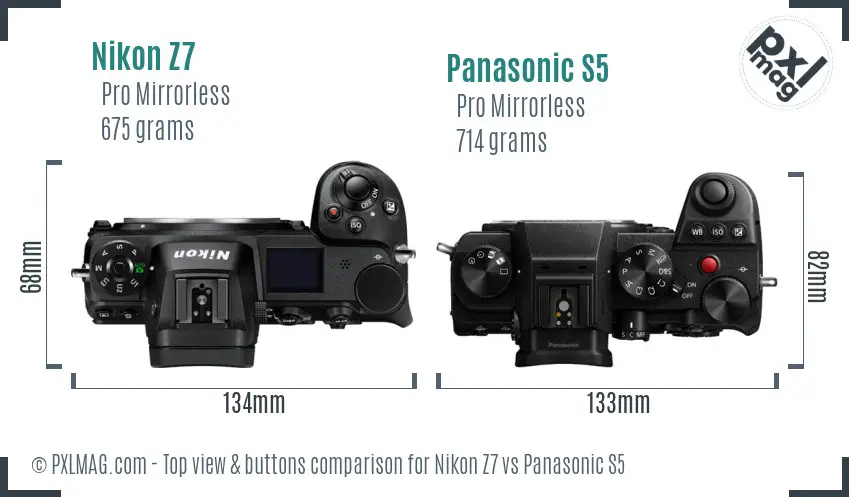 Nikon Z7 vs Panasonic S5 top view buttons comparison