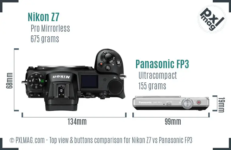 Nikon Z7 vs Panasonic FP3 top view buttons comparison