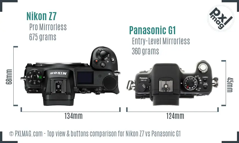 Nikon Z7 vs Panasonic G1 top view buttons comparison