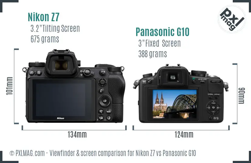 Nikon Z7 vs Panasonic G10 Screen and Viewfinder comparison