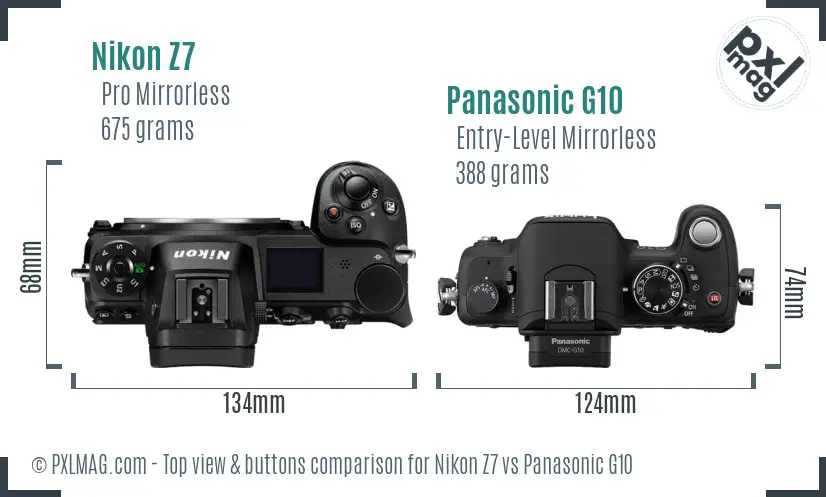 Nikon Z7 vs Panasonic G10 top view buttons comparison