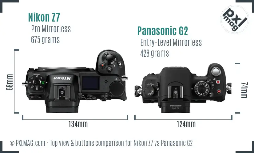 Nikon Z7 vs Panasonic G2 top view buttons comparison
