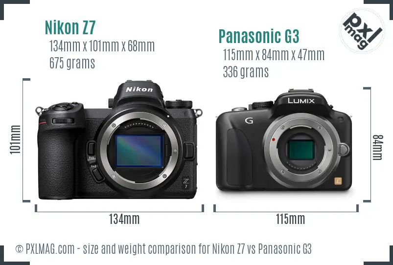 Nikon Z7 vs Panasonic G3 size comparison