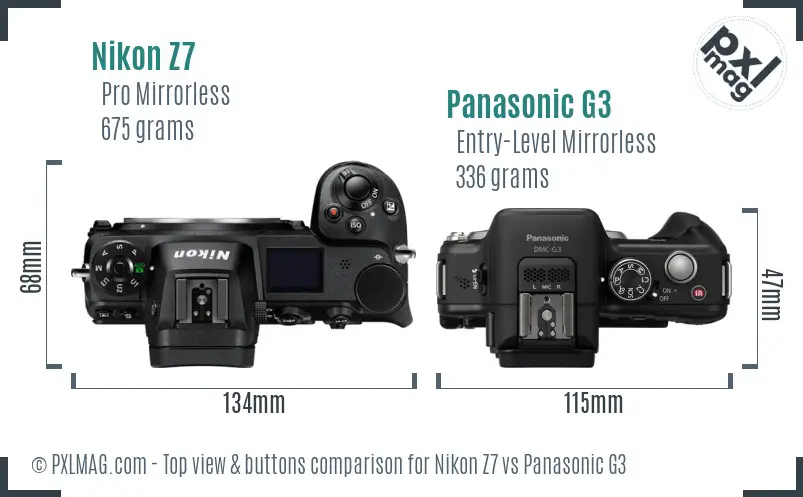 Nikon Z7 vs Panasonic G3 top view buttons comparison