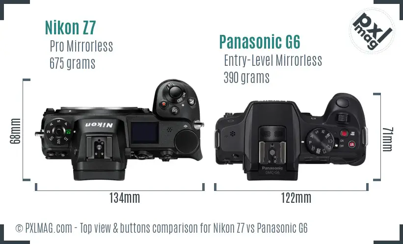 Nikon Z7 vs Panasonic G6 top view buttons comparison