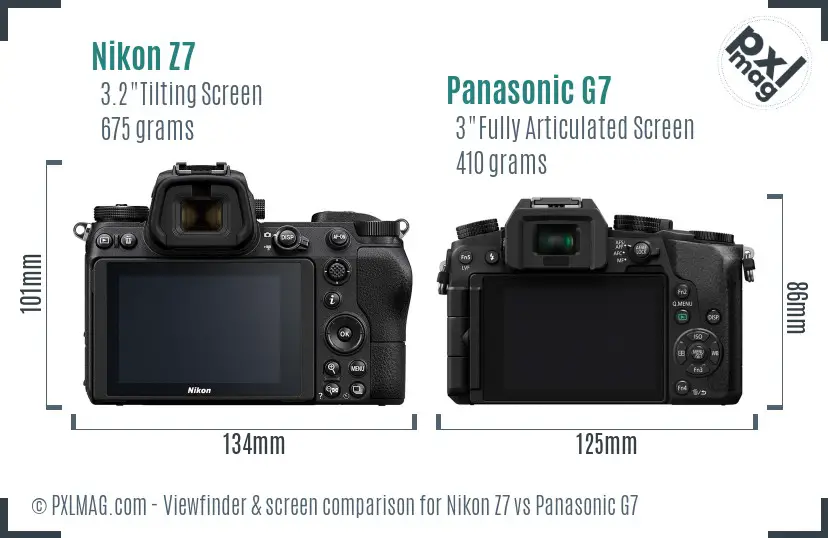 Nikon Z7 vs Panasonic G7 Screen and Viewfinder comparison