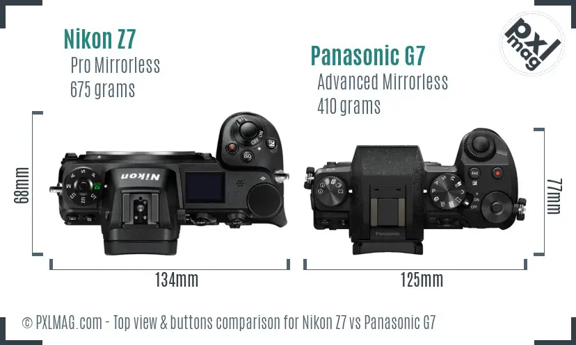 Nikon Z7 vs Panasonic G7 top view buttons comparison