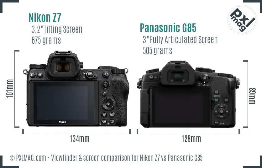 Nikon Z7 vs Panasonic G85 Screen and Viewfinder comparison