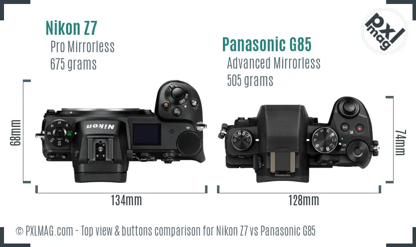 Nikon Z7 vs Panasonic G85 top view buttons comparison