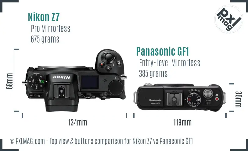 Nikon Z7 vs Panasonic GF1 top view buttons comparison