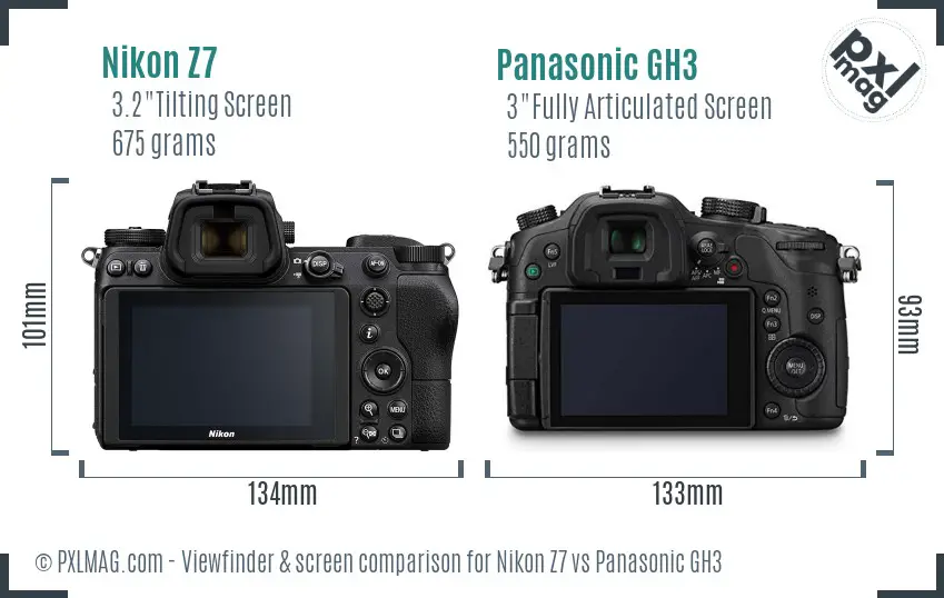 Nikon Z7 vs Panasonic GH3 Screen and Viewfinder comparison