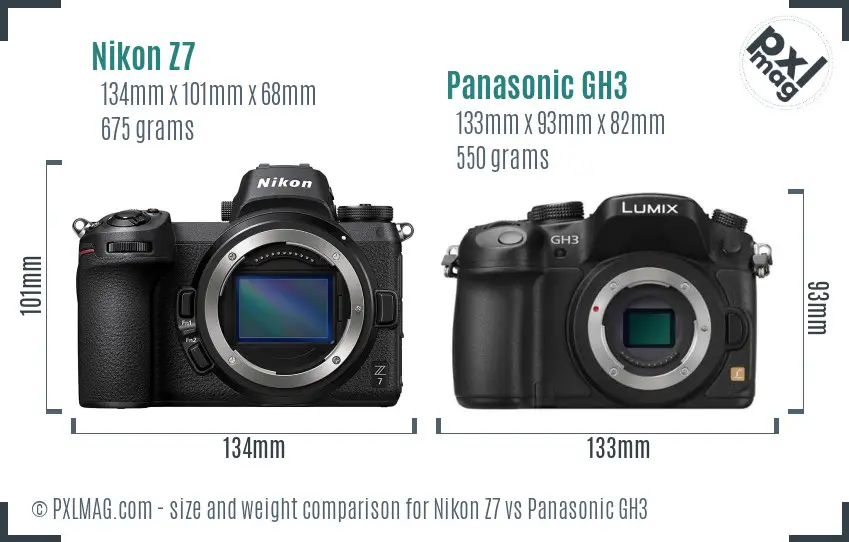 Nikon Z7 vs Panasonic GH3 size comparison