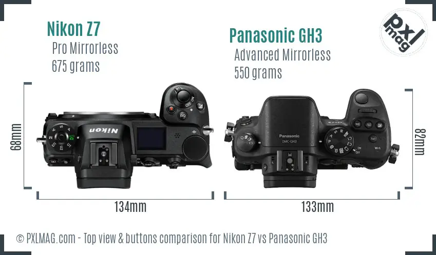 Nikon Z7 vs Panasonic GH3 top view buttons comparison