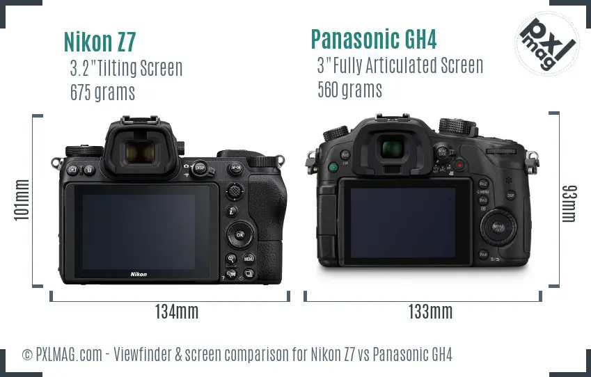 Nikon Z7 vs Panasonic GH4 Screen and Viewfinder comparison