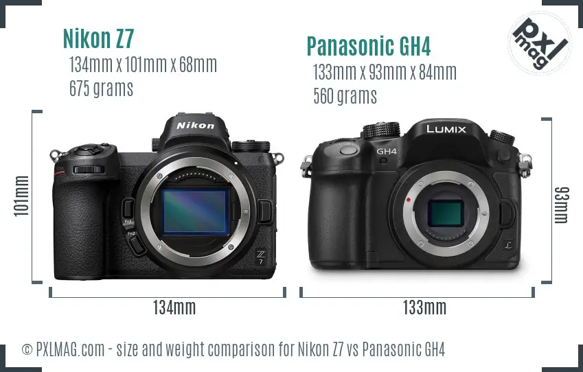 Nikon Z7 vs Panasonic GH4 size comparison