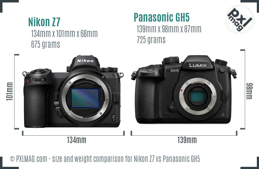 Nikon Z7 vs Panasonic GH5 size comparison