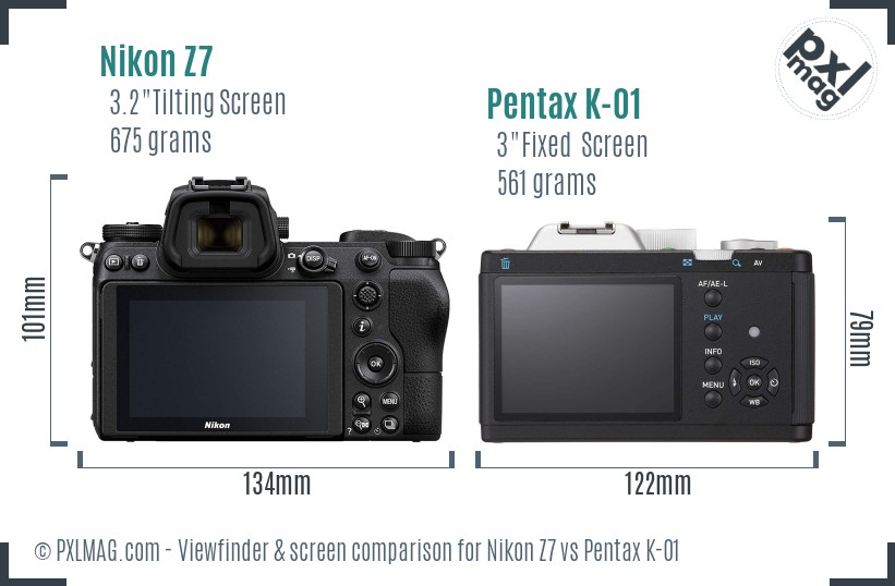 Nikon Z7 vs Pentax K-01 Screen and Viewfinder comparison