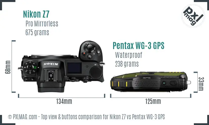 Nikon Z7 vs Pentax WG-3 GPS top view buttons comparison