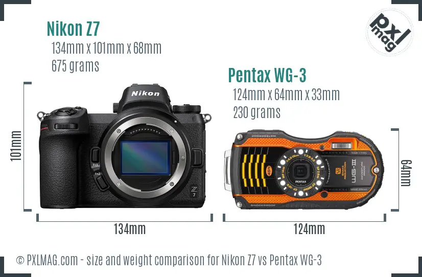 Nikon Z7 vs Pentax WG-3 size comparison