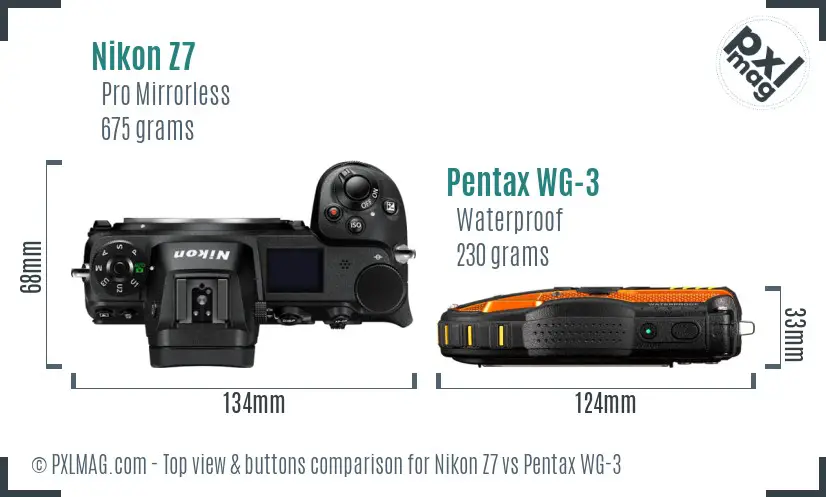 Nikon Z7 vs Pentax WG-3 top view buttons comparison
