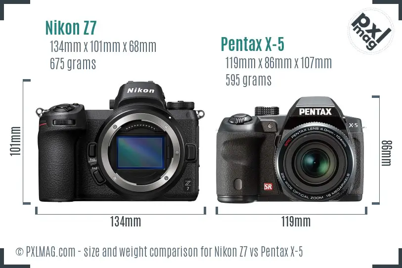 Nikon Z7 vs Pentax X-5 size comparison