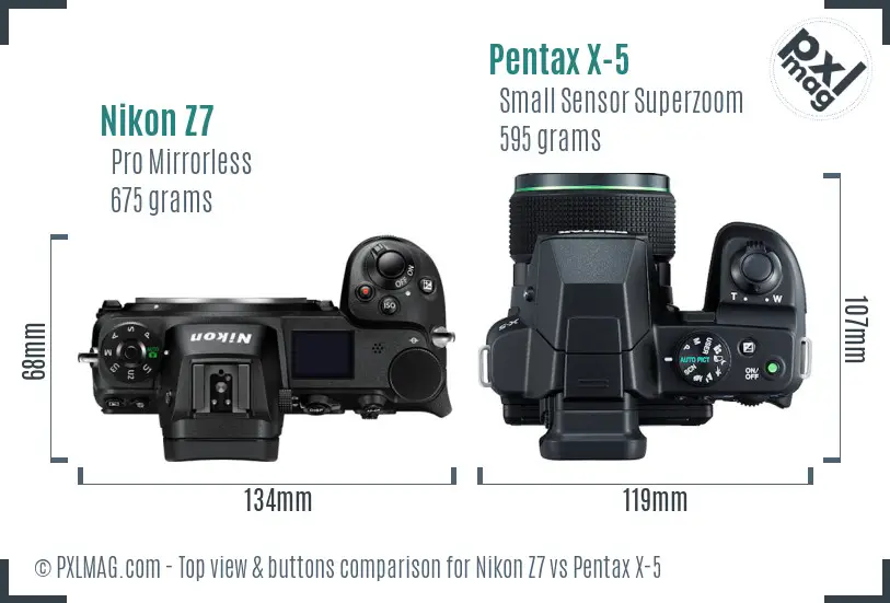 Nikon Z7 vs Pentax X-5 top view buttons comparison