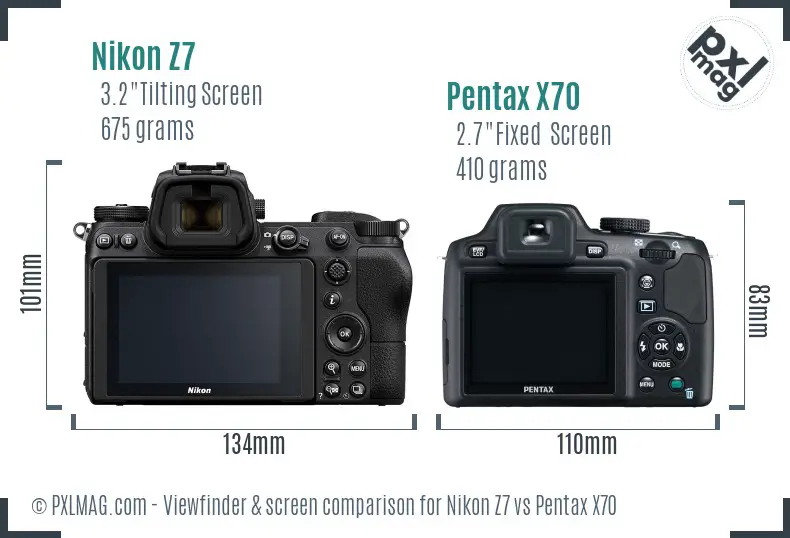 Nikon Z7 vs Pentax X70 Screen and Viewfinder comparison