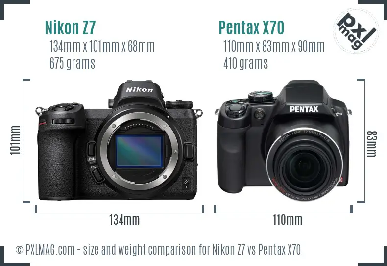 Nikon Z7 vs Pentax X70 size comparison