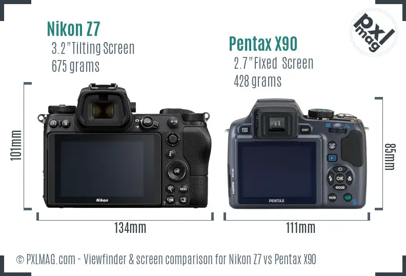 Nikon Z7 vs Pentax X90 Screen and Viewfinder comparison