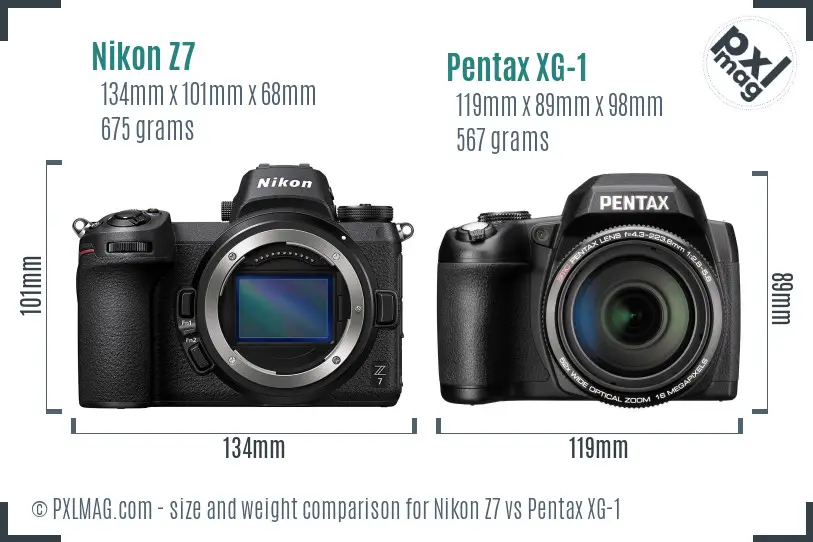 Nikon Z7 vs Pentax XG-1 size comparison