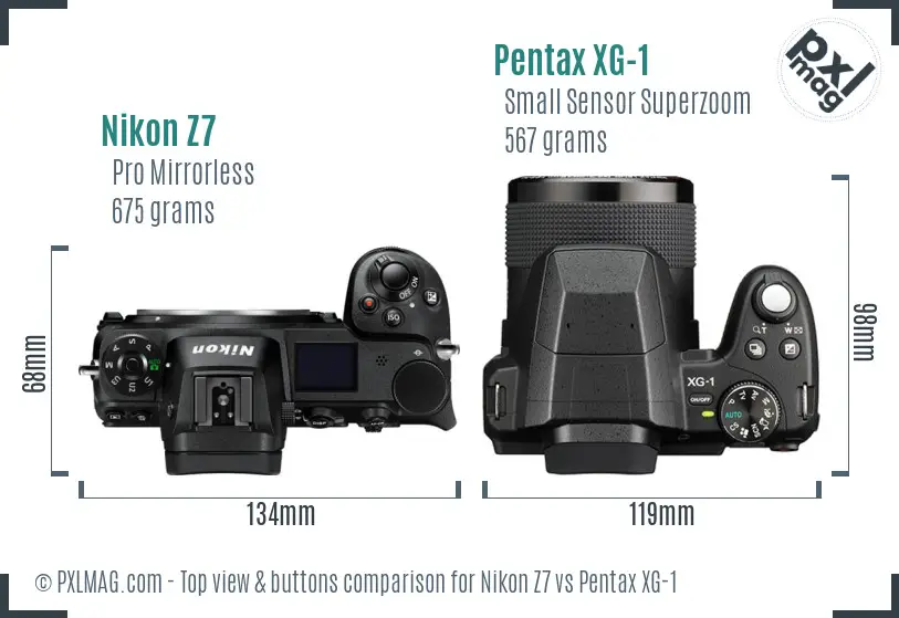 Nikon Z7 vs Pentax XG-1 top view buttons comparison