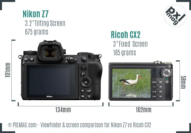 Nikon Z7 vs Ricoh CX2 Screen and Viewfinder comparison