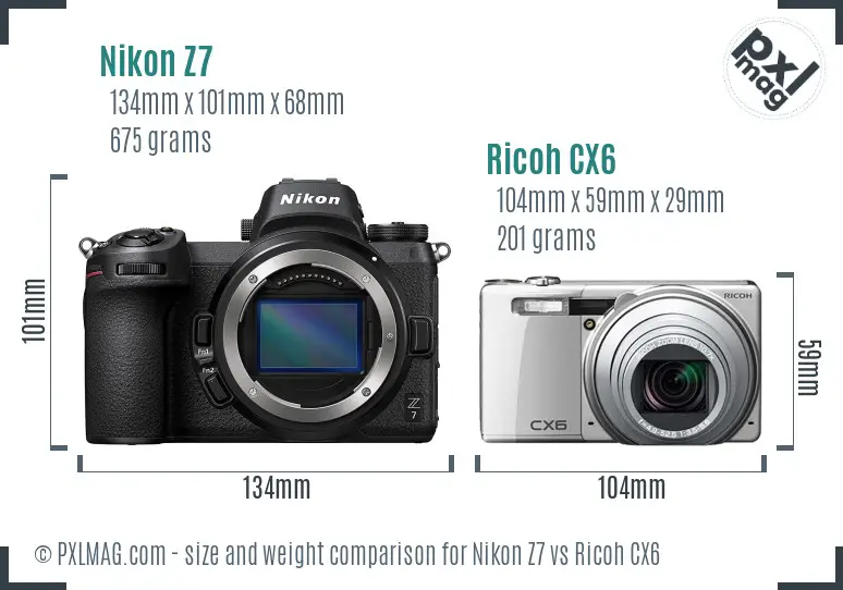 Nikon Z7 vs Ricoh CX6 size comparison Nikon Z7 vs Ricoh CX6 size comparison