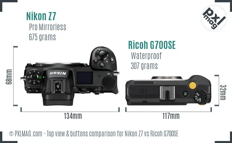 Nikon Z7 vs Ricoh G700SE top view buttons comparison