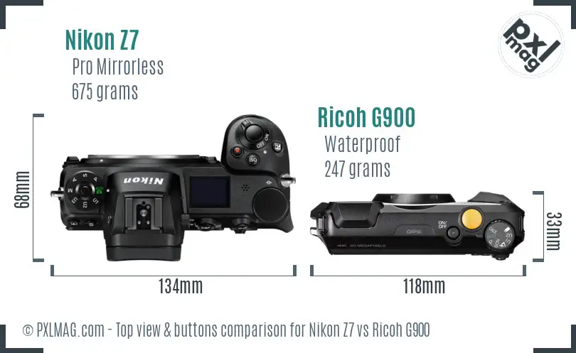 Nikon Z7 vs Ricoh G900 top view buttons comparison Nikon Z7 vs Ricoh G900 top view buttons comparison