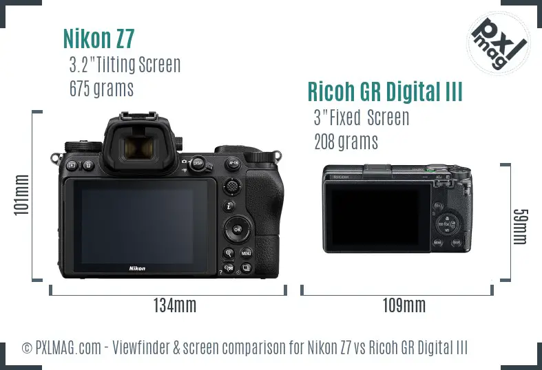 Nikon Z7 vs Ricoh GR Digital III Screen and Viewfinder comparison