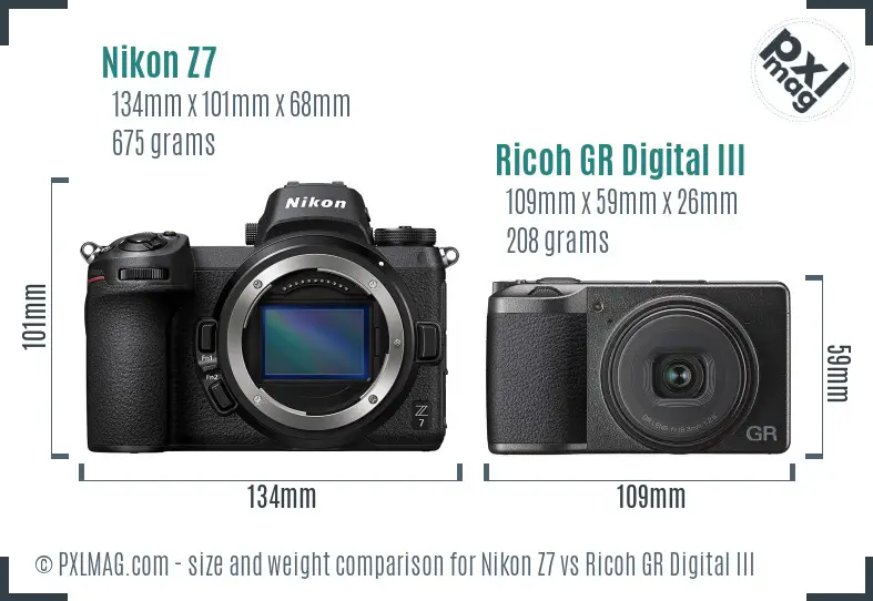 Nikon Z7 vs Ricoh GR Digital III size comparison
