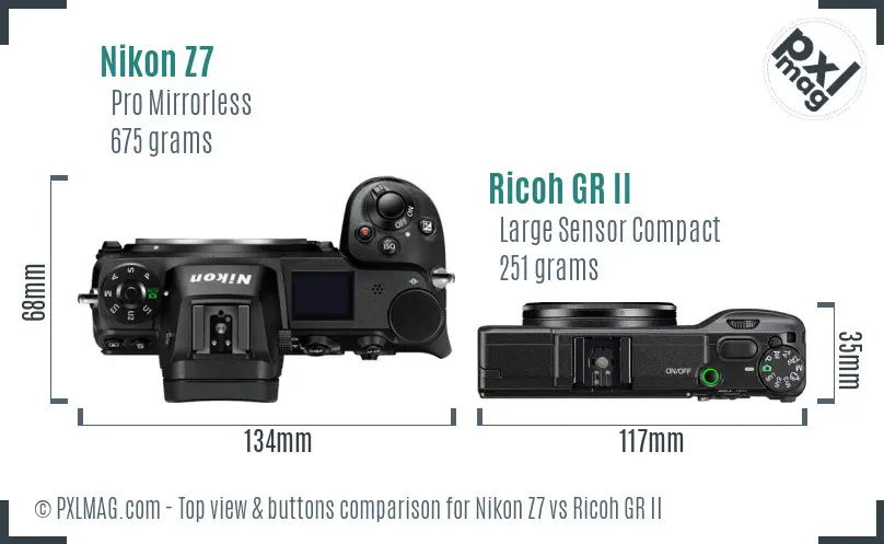 Nikon Z7 vs Ricoh GR II top view buttons comparison
